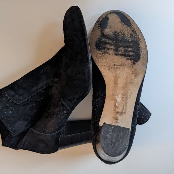 Suede Heeled Black Ankle Boots Size 6 - Picture 4 of 4